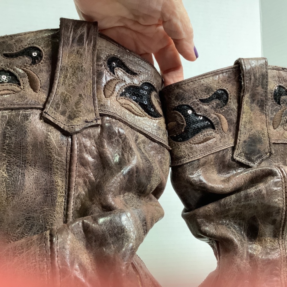 Corral boots brown/camel/tobacco leather sequins slouch‎ western cowboy boots - Picture 16 of 17